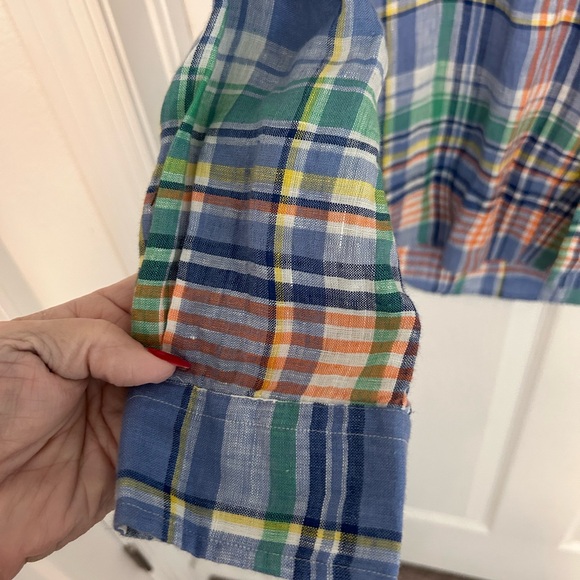 NWOT Ralph Lauren Blue Green Orange Plaid Shirt 100% Linen - Picture 4 of 7
